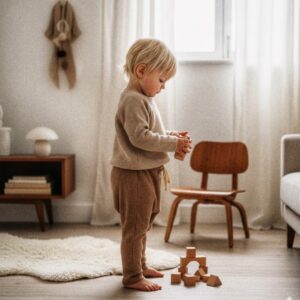 Pantalón tiro largo nude.