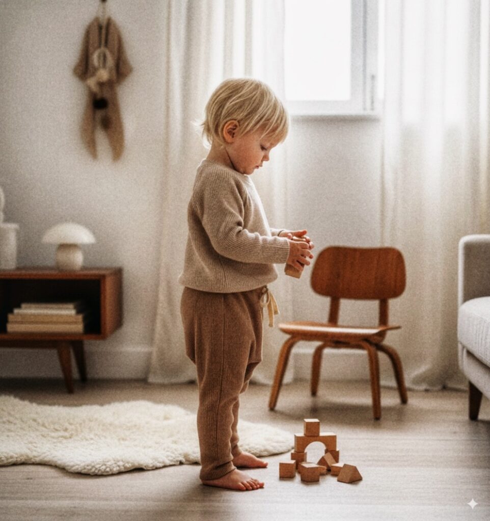 Pantalón tiro largo nude.